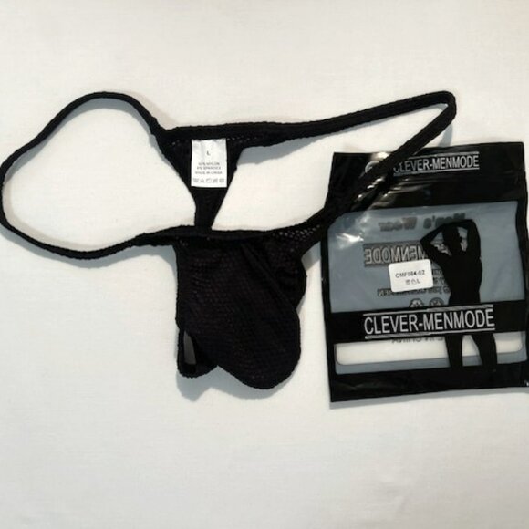Men's Waffled See-Through "T-Back" Thong - Black - Pouch - Picture 3 of 9
